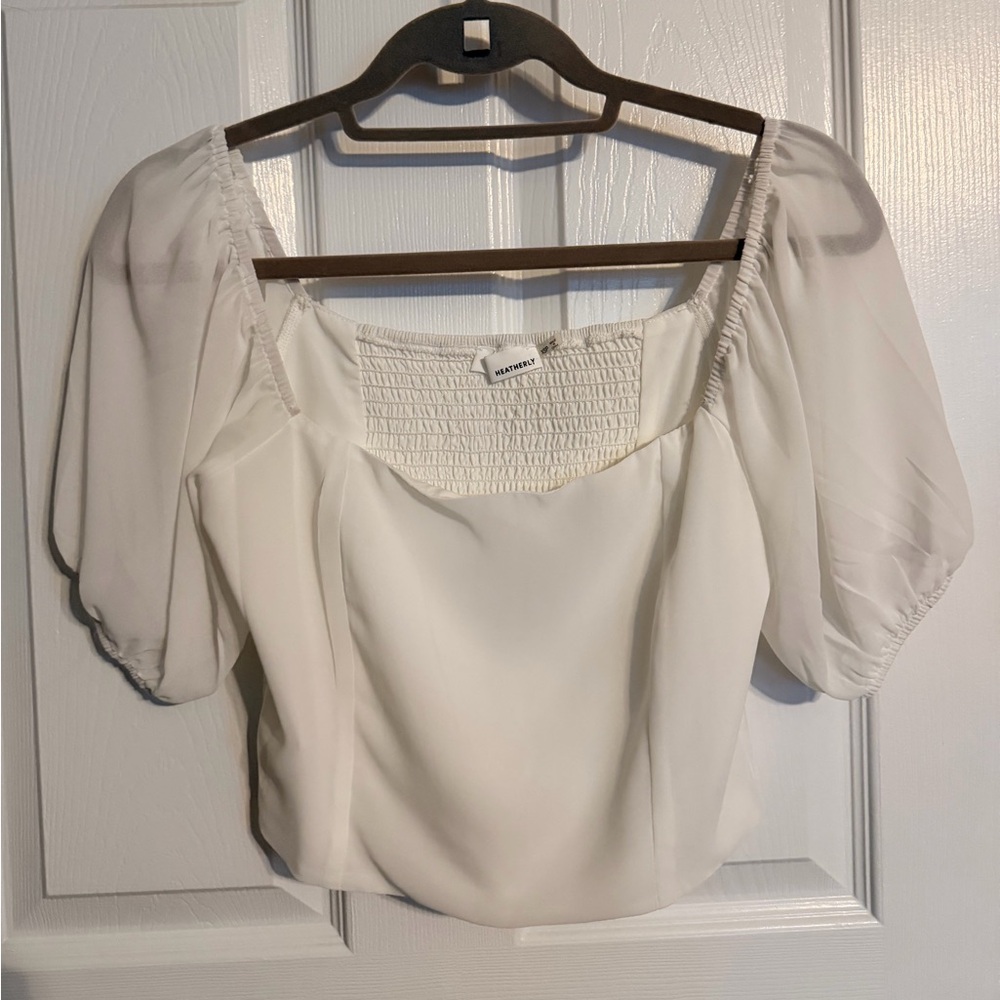 Heatherly White Puff Sleeve Square Neck Top